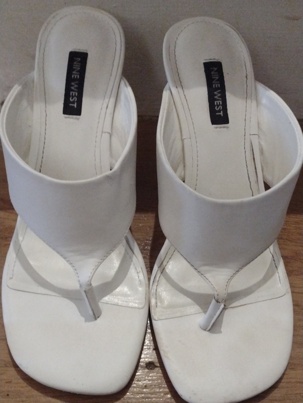 Nine West White Leather Thong Mules